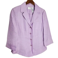 Emma James Linen Blend Pastel Purple Button Down Collar Blouse Size 12