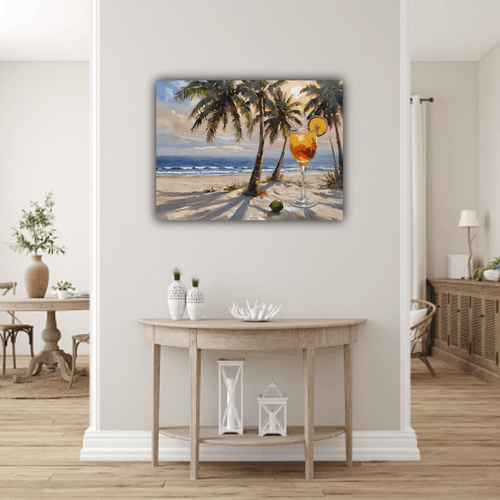 Cocktail am Strand gedruckt Leinwand Wandbild massiv Kiefer Rahmen fertig zum Aufhängen - Bild 8 von 10
