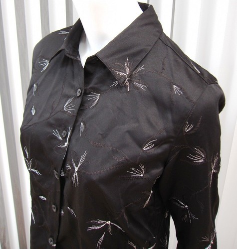 FRENCH LAUNDRY LONG SLEEVE EMBROIDERED BLOUSE SIZE S SMALL BLACK FLORAL 027 - Imagen 6 de 9