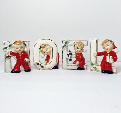Vintage NOEL Lipper & Mann Candle Holders Ceramic Christmas Elf