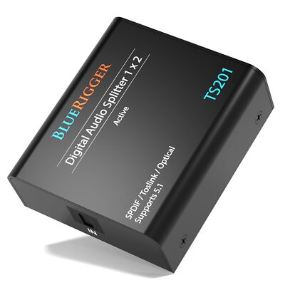 BlueRigger Digital Optical Audio Splitter 1x2 (Active Toslink Splitter 1 in 2