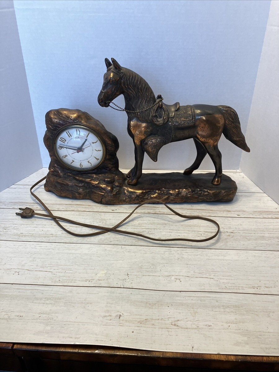 Vintage Electric Bronze Western Horse Mantel Clock by the William