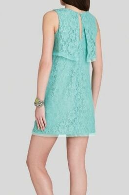 aqua lace flounce sleeveless dress A8 NWT BCBG MAXAZRIA Amelie Lt Aqua Lace Flounce Layer Top Dress Size XXS  $230