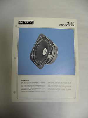 Vintage Original Altec 405-8G Loudspeaker Speaker Specification