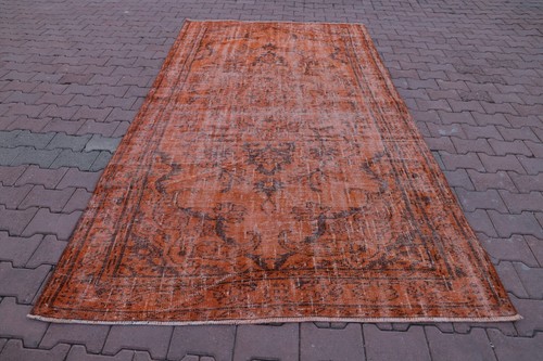 Ombre Decor Turkish Orange Area Rug Vintage Overdyed Carpet Boho Rug 5x10ft