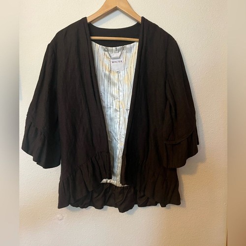 Women's Walter Kimono Jacket SZ XS Wool Brown Ruffle