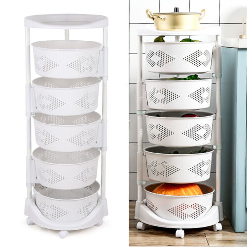 5 Tier Rotating Kitchen Storage Shelf Rolling Fruit Vegetable Storage Basket