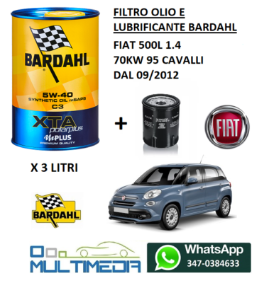 Kit Tagliando Per Fiat 500 L 1.4 70KW (dal 2012) - 3 Filtri + 4 Litri Olio 5W30 Long Life