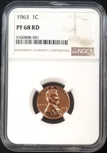 1963 Proof Lincoln Cent certified PF 68 RD by NGC! 