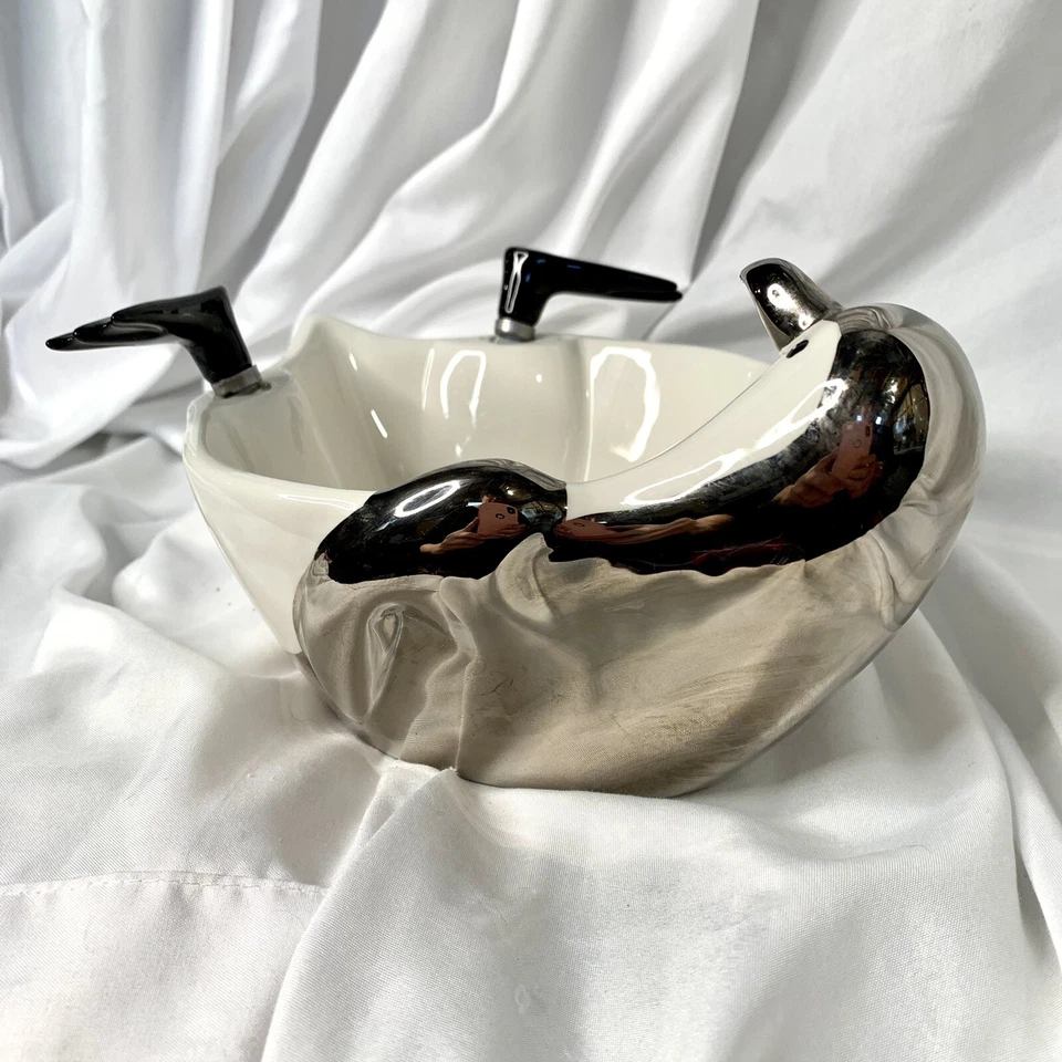 Department 56 Silver/White Porcelain Penguin Serving Bowl Feet Spreaders - Image 2 of 4