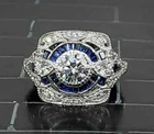 14K White Gold Plated Vintage Art Deco Style Ring 3Ct Round Lab Created Diamond