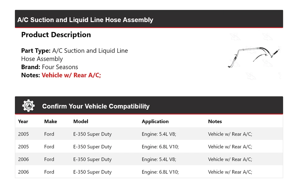 For 2005-2006 Ford E-350 Super Duty AC Suction Liquid Line Hose Assy 4 Sea - Image 2 of 3