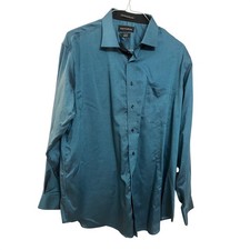 Paul Fredrick Men's Teal NonIron Two Ply Cotton Classic Fit Dress Shirt 17.5x35