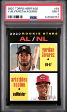 2020 TOPPS HERITAGE #54 ARISTIDES AQUINO/YORDAN ALVAREZ ROOKIE RC PSA 9