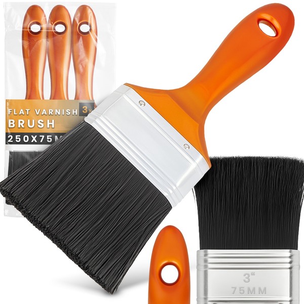 3X Lackpinsel 75 Mm Flachpinsel Lackierpinsel Malerpinsel Lasurpinsel Farbpinsel-image