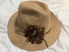Liz Claiborne Women's Beige Wool Fedora Hat with Feather Accent, One Size