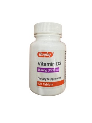Rugby Vitamin D3 25 mcg (1000 IU) - 100 Tablets | Gluten Free (7-2027)