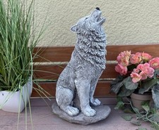 Frostfeste Steinfigur Wolf groß 41 cm Gartenfigur Steinguss 8,8 kg wetterfest
