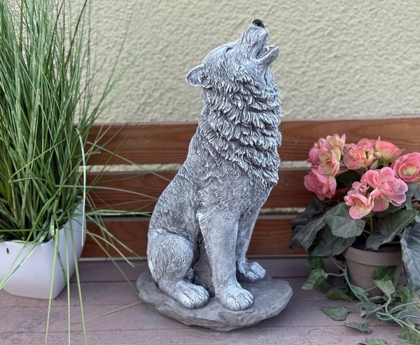 Frostfeste Steinfigur Wolf Groß 41 Cm Gartenfigur Steinguss 8,8 Kg Wetterfest-image