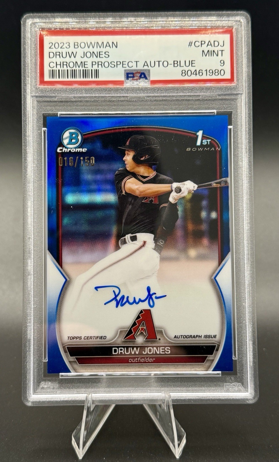 2023 Bowman Chrome Druw Jones Blue Auto /150 PSA 9 1st Bowman RC
