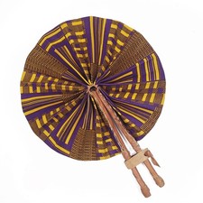 Maakye African Purple Kente Print Folding Handheld Hand Fan Hand-Crafted