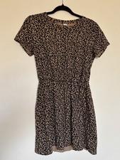 Old Navy Fit & Flare Mini Shirt Dress Size M Leopard 100% Cotton Short Sleeves