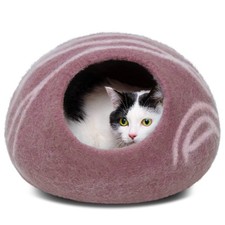 MEOWFIA Cat Cave   Premium Felt Bed for Indoor Cats, Medium, Gold Rose