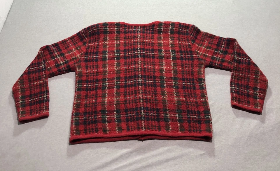 Cárdigan de lana Karen Scott para mujer M dinero antiguo Western cuadros country check abuela Foto 3 de 4