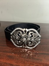 Rhinestone Floral Filigree Silver/Pewter Tone Boho Ornate Belt Buckle