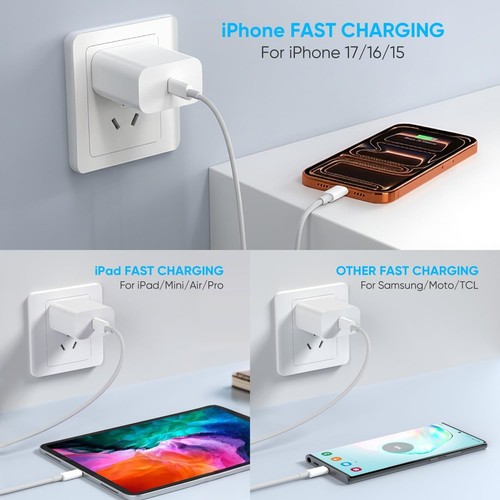 iPhone Charger Fast Charging – 20W USB C Wall Plug w/ 6FT+10FT Cables for iPhone - Picture 5 of 8