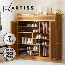 Artiss Shoe Cabinet 4 Door 7-Tier Shoe Storage Rack Organiser Cupboard Bamboo