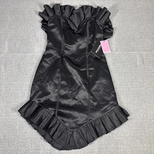 Pretty Little Thing Black Love Heart Frill Bandeau Bodycon Dress -Size 2- NEW