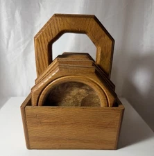 Vintage Solid Oak Coaster Set