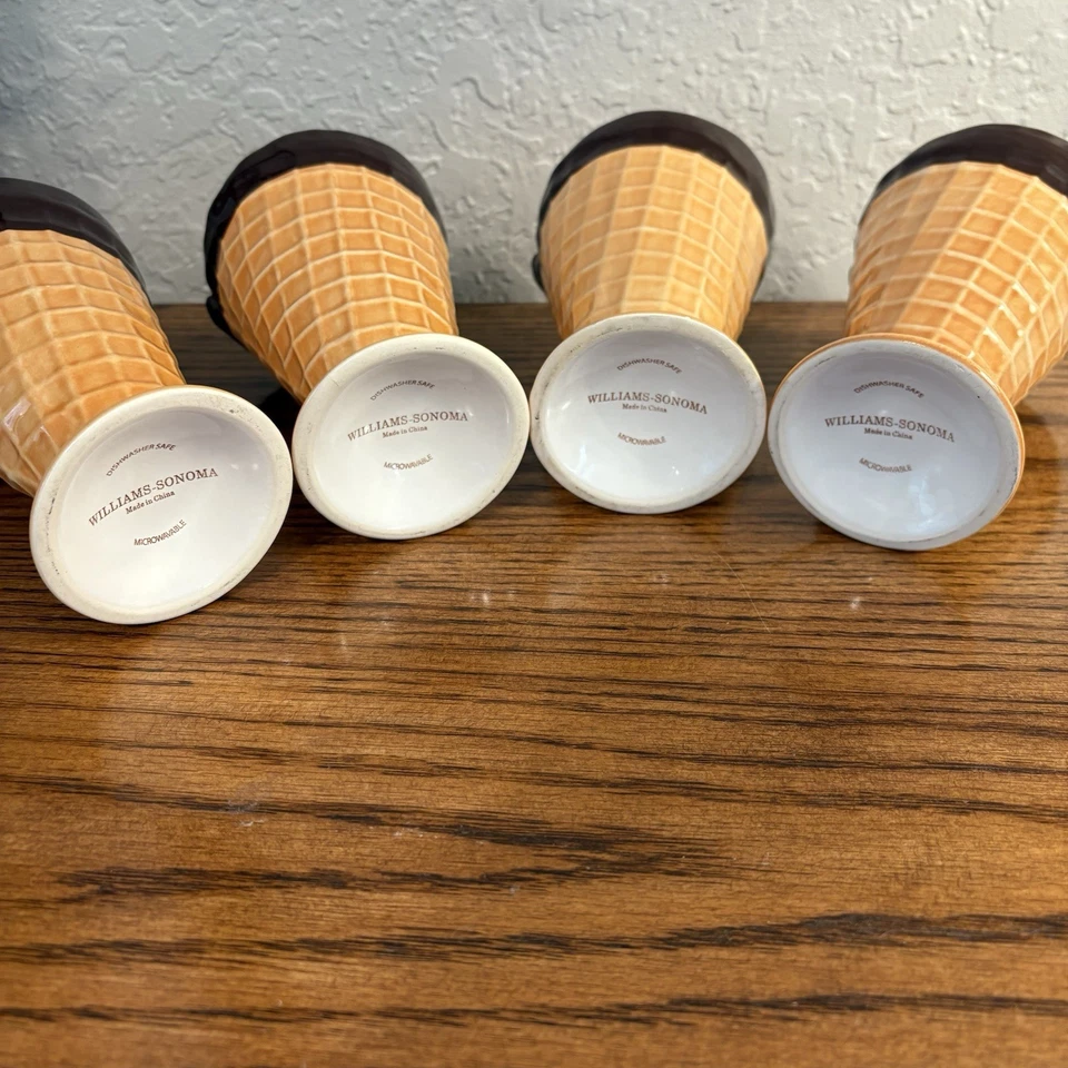 Williams Sonoma Waffle Cone Ice Cream Sundae Dish With Matching Spoons Set Of 4 - Image 4 of 4
