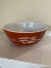 VTG PYREX 4 QUART AUTUMN HARVEST MIXING BOWL GOLD WHEAT STALKS RUST BOWL 1979-86