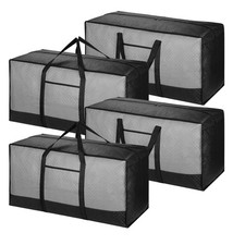 4 Large Heavy Duty Moving Storage Bags with Zips - 120L Capacity Grey & Black
