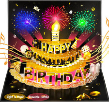 Pop up Birthday Cards for Men - LED Light  Music with Blow the Candle, 3D Ballo