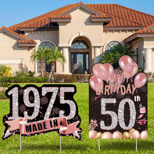 2pcs Birthday Yard Signs,50th Birthday Decorations for Women Rose Gold Happy ...
