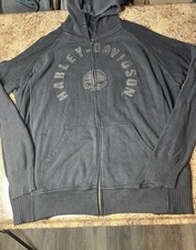 HARLEY DAVIDSON 2XL SKULL HOODED SWEATSHIRT ALL EMBROIDERED W/SWEATER SLEEVES