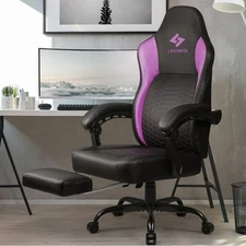 LEMBERI Gaming Chair w/ Footrest Ergonomic Swivel Purple