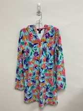 Lands End SIZE 14/16 Aqua/Pink Orange/Multi Tropical Hooded Girl's Coverup