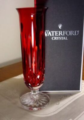 Waterford Crystal LISMORE CRIMSON Red 8'' Stem Bud Vase, NEW in BOX