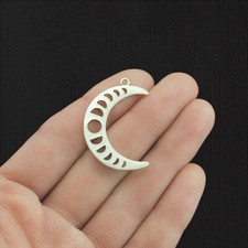 BULK 25 Moon Phases Crescent Moon Antique Silver Tone Charms 2 Sided - SC2816
