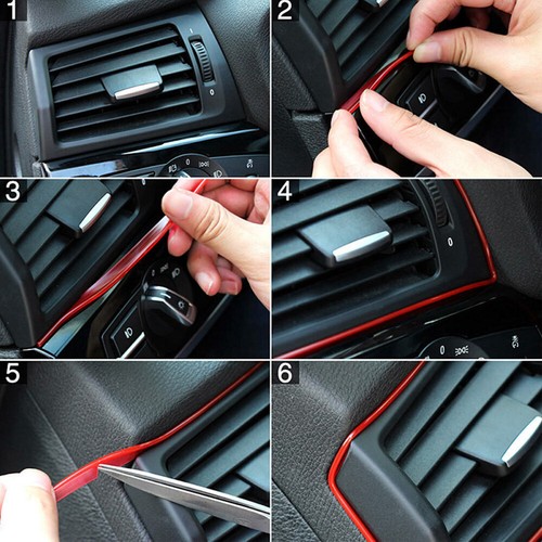5M Universal Borde Rojo Línea Hueca Borde Borde Borde Accesorios Interior Coche Moldura Decoración - Imagen 6 de 16