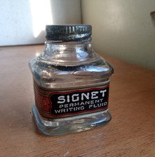 SIGNET PERMANENT WRITING FLUID LABELED INK BOTTLE WITH EMB CAP GLOUCESTER,MASS