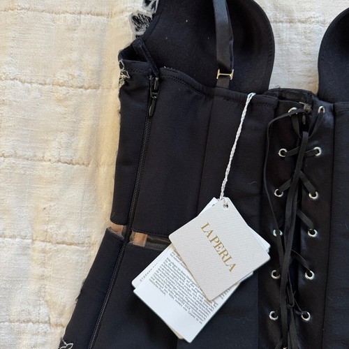 La Perla Peony 32B Bustier Corset Top Black Silk Georgette $1665 - Picture 5 of 12