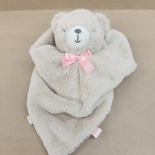 Kelly Baby Tan Bear Plush Lovey Rattle Security Blanket Pink Ribbon Bow Tags 14"