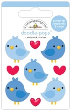 Doodlebug Doodle-Pop Stickers 3D Blue Birds Patriotic Red Hearts