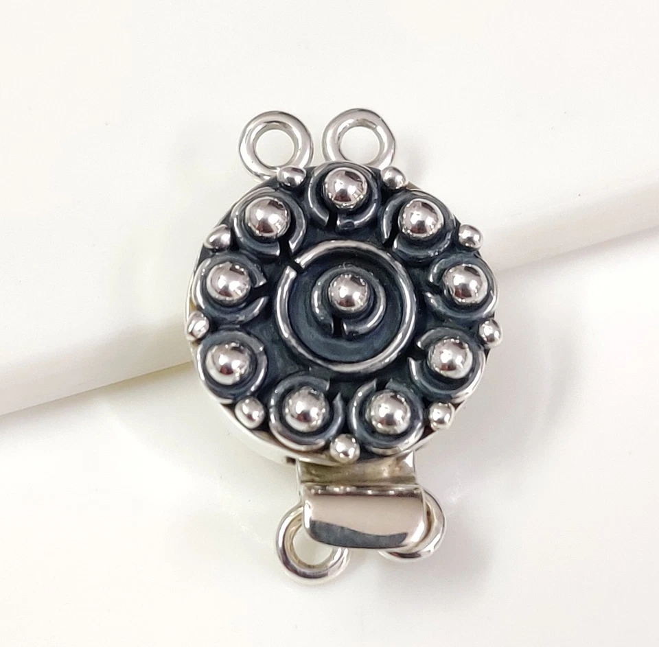 925 Sterling Silver Box Clasp Oxidized Silver Box Clasp Flower Design Box Clasp - Image 3 of 4