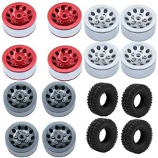 Metal Beadlock Wheel Hub Rims with Tires for 1/16 WPL C14 C24 B14 B24 B16 1/12
